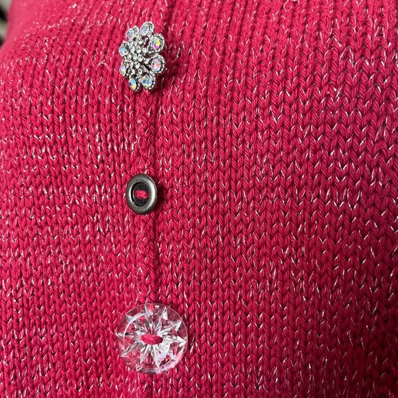 Soft Surroundings Mixed Button Crystal Rhinestone Shimmery Red Tunic Sweater L - Picture 4 of 11